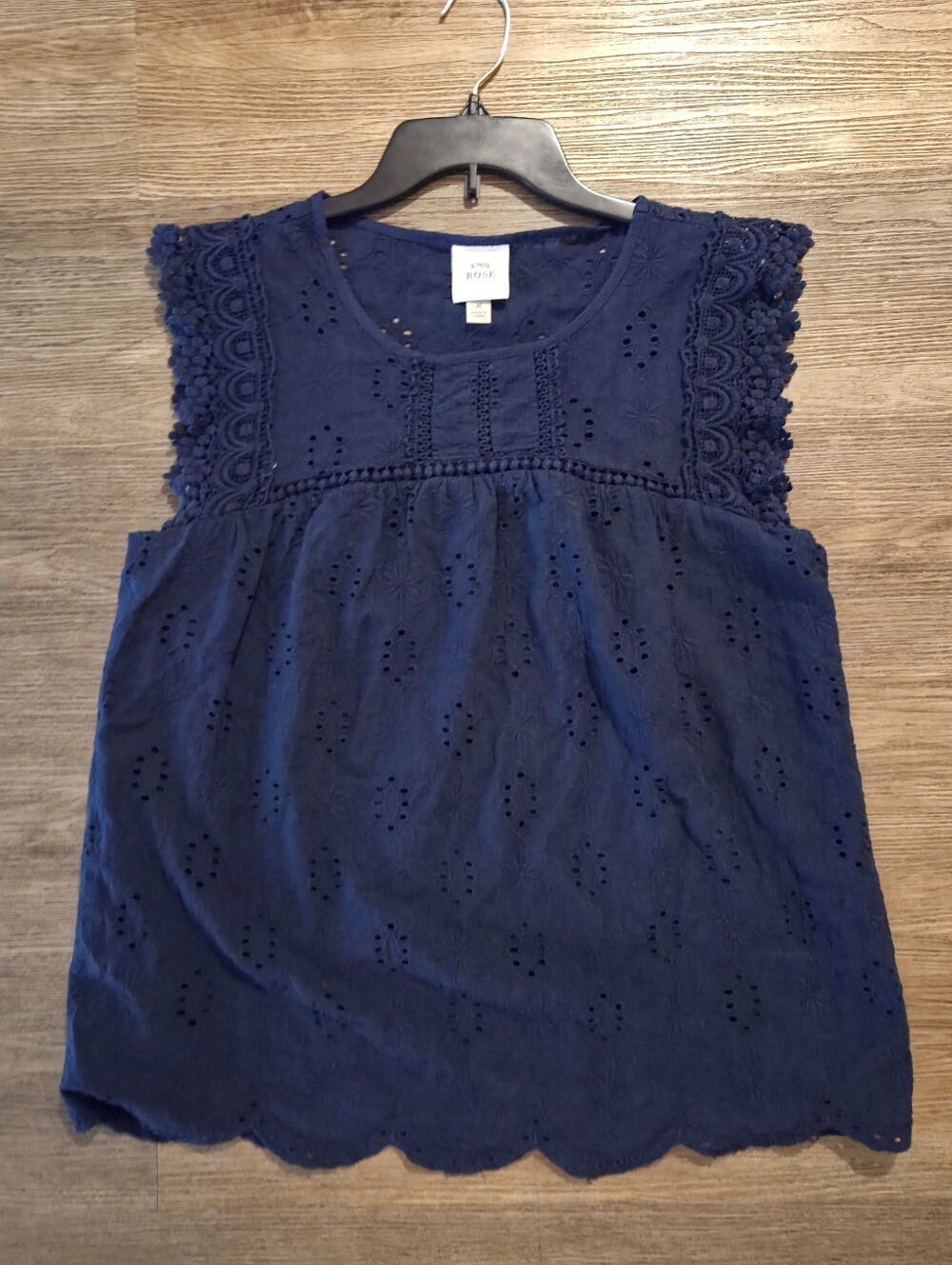 Knox Rose Navy Eyelet Lace Trim Sleeveless Top